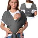 Momtory Baby Wrap Carrier Skin-Friendly Fabric, Easy to Wear Baby Carrier Sling T-Shirt Design, Hands Free Baby Carriers Newborn to Toddler 8-35lbs, Adjustable Buckle for Waist 30-47inch, Deep Grey