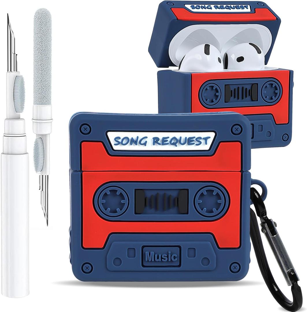 Boaretiu for Airpods 4 Case 2024 Cute Cartoon Kawaii - Funny 3D Soft Silicone Design Cover with Carabiner and Cleaner Kit Fun Cool Shell Stylish for Boys Girls Teens Women for Air pods 4, CD Tape