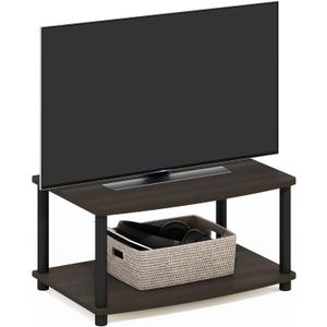 Furinno TURN-N-TUBE TV Riser Stand, 2-Tier Small Elevated No Tools TV Stand with Plastic Poles, Console for TV up to 32 inch, 15.8 x 23.8 x 11, for Living Room, Bedroom, Dark Brown, Small 23.8"x11"x15.8"