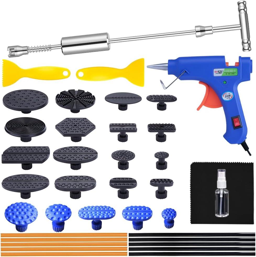 Dent Puller - 37pcs Paintless Dent Repair Kit, Car Dent Remover with T-bar Slide Hammer Dent Puller for Car Dent Repair and Metal Surface Dent Removal (black-1)