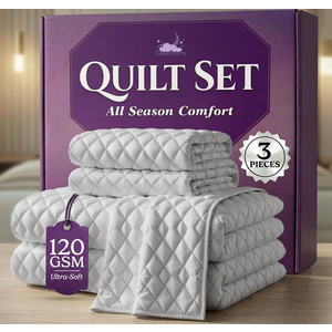 Queen Quilt Bedding Set - Cloud Soft All-Season Bedspread 3 PC w/Shams, Bed Quilt Queen Size Coverlet - Oversized, Light Weight, Ultra Durable, Easy Care - 90 x 96 in (White)