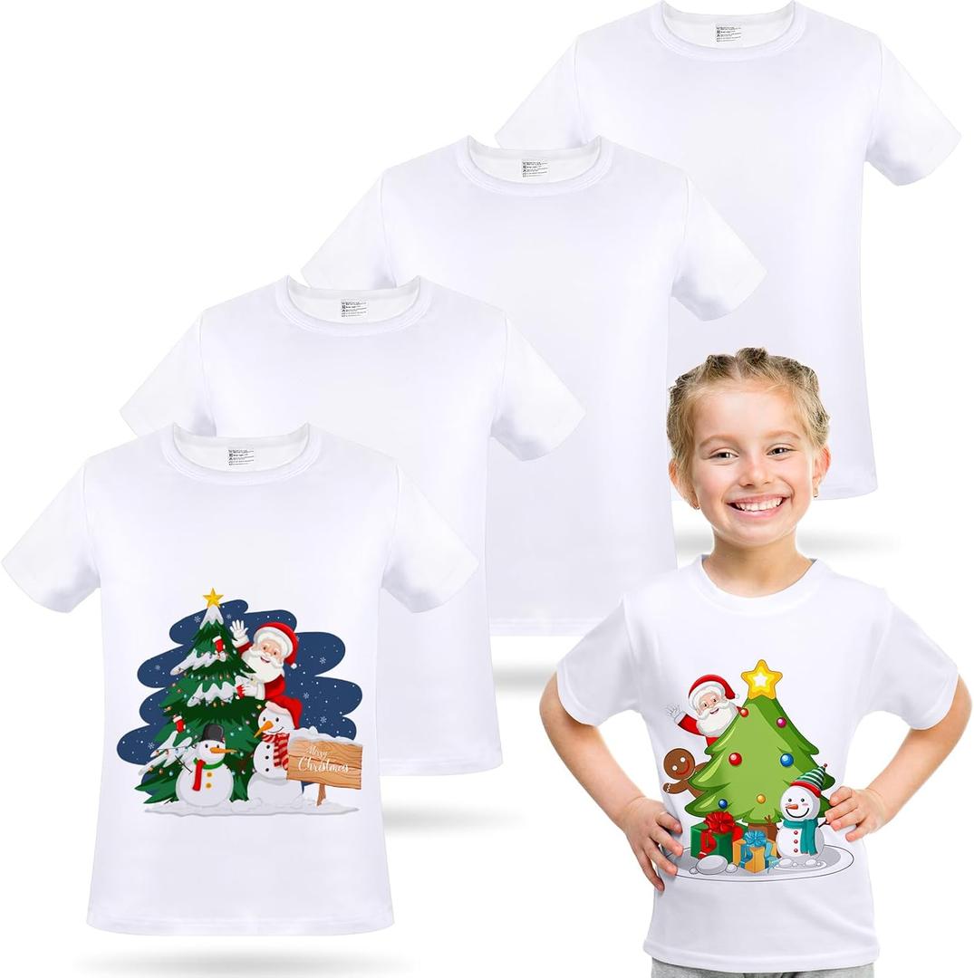 5 Pieces Toddler Blank Sublimation T-Shirt Modal Crew Neck Short Sleeve T-Shirt for Kids Baby Children Youth Tye Dying (3T)