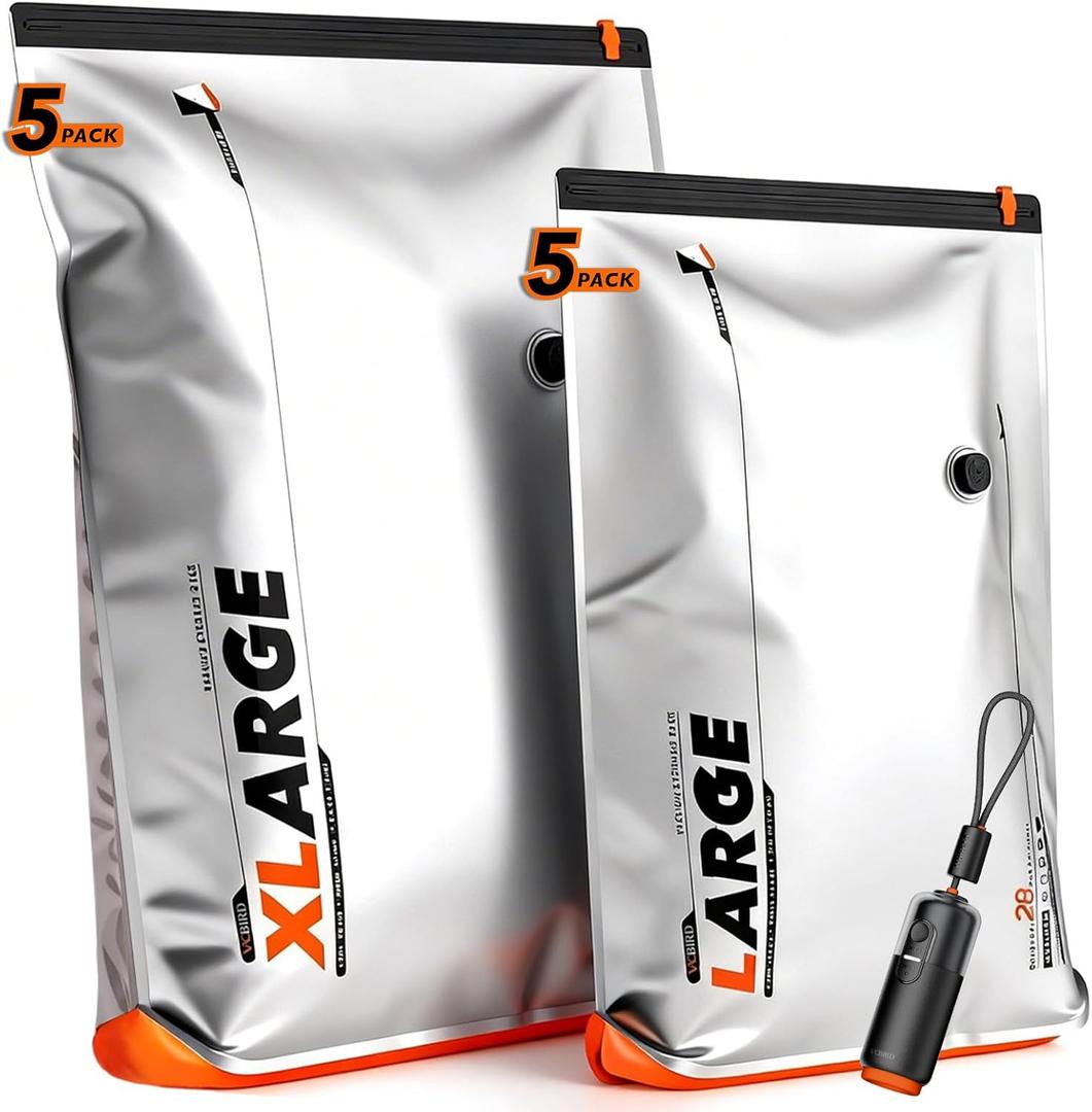 VacEase Ultra 10 Pack Large Capacity Vacuum Storage Bags with USB & Battery 2-in-1 Rechargeable Air Pump, Space Saver Seal Bags for Home Organization, Bedding, Comforters, Blankets and Clothing
