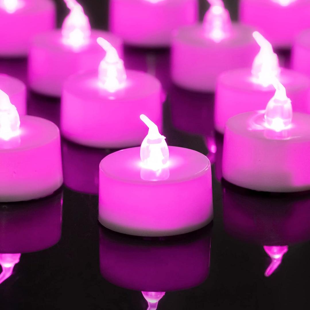 LANKER 24 Pack LED Tea Lights Candles, Steady Pink Flameless Tealights, Long Lasting Battery Operated Fake Candles, Decoration for Wedding, Halloween and Christmas (Pink - 24pcs)