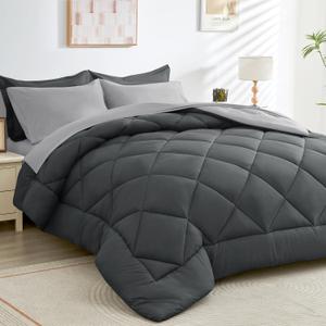 HEVUMYI King Comforter Set - 7-Piece All Season Bed in a Bag King, Ultra Soft Bedding Set with Comforter, Flat Sheet, Fitted Sheet, Pillowcases, Pillow Shams, Dark Grey & Light Grey