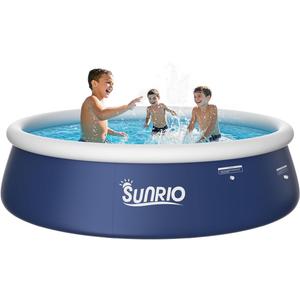 2025 Upgrade 8'*24" Round Inflatable Top Ring Above Ground Swimming Pool Fast Easy to Set Up Blow Up Pool for Summer Outdoor Garden Backyard Childen Adults (Dark Blue)