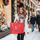 Tenceur Plastic Christmas Gift Bags with Handle Red and White Stripes Polka Dot Shopping Bags 13'' x 10'' Large Merchandise Tote Bulk for Christmas Holiday Party Favor Gift Wrapping(48 Pcs)