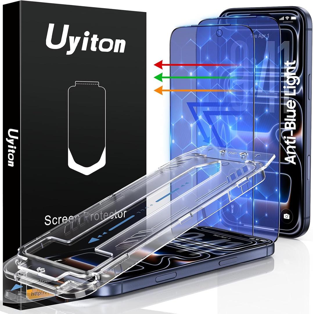 Uyiton Compatible with iPhone 17 Pro Screen Protector (Anti-Blue Light) - [Easy to Install] Shatterproof Full Coverage [Case Friendly] 9H Tempered Glass Screen Protector for iPhone 17 Pro, 2 Pack