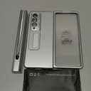 for Samsung Galaxy Z Fold 4 Case with S Pen & Pen Holder, [Hinge Protection] [Built-in Screen Protector] [Kickstand Feature] All-Inclusive Slim PC Phone Case Cover for Z Fold 4 2022 - Silver