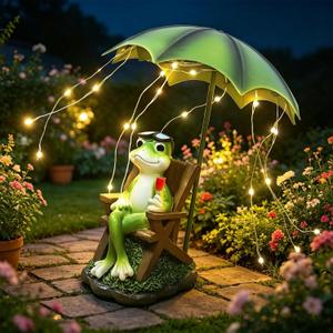 Solar Frog Outdoor Garden Statues Yard Decor - Solar Lantern LED Red Wine Frogs Umbrella Figurine with Lights Waterproof, Animal Statue Decoration Ornaments for Patio/Lawn Balcony/Backyard/Home