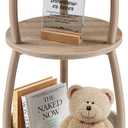 Small Side Table with Storage Basket, Space Saving Round End Table 3-Tier Bedside Corner Table for Living Room, Bedroom, Garden and More 11.81in Light Oak