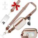 Tiostep Clip and Go Strap for Phone with Wallet Crossbody Phone Lanyard Adjustable and Anti-Theft Leather Purse with RFID Zipper Pouch for Travel Daily Life. Medium White-Brown