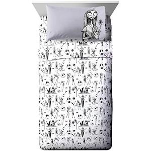 Jay Franco Kids Sheet Set with Fitted, Flat Sheets & Pillow Cover - Ultra-Soft Bedding with Pillowcase for Room Decor, White - Nightmare Before Christmas, 4 Piece Full