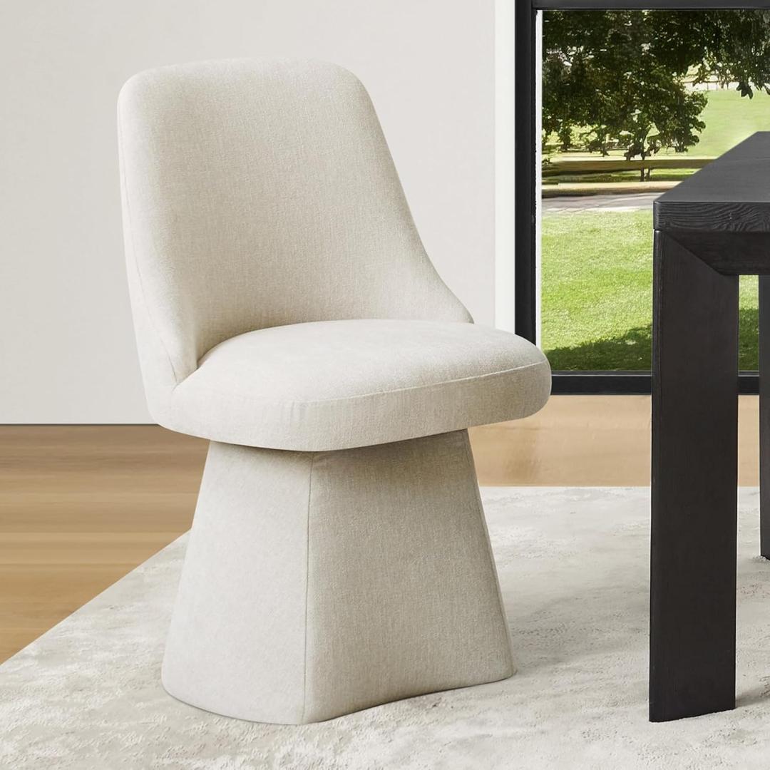 KISLOT 1 Swivel Dining Chair, Upholstered Mid Century Modern Deskchair with High Back, Linen Fabric Kitchen Chairs for Dining Room, Bedroom, Dressing Room, Linen