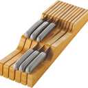 In-Drawer Knife Block - Bamboo Knife Drawer Organizer for Kitchen - Fits 5 Long + 6 Short Knives - Store Knives with Blades Pointing Down - Wooden Steak knife Holder without Knives - Chef Gift Idea (17" x 5.3" x 2")