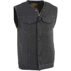 Milwaukee Leather Mens Denim Collarless Hidden Zipper MC Vest, Black MDM3001 (XLarge)