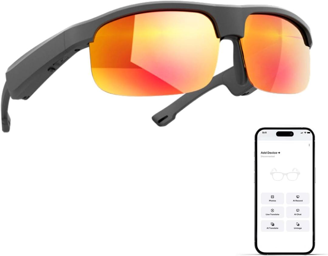 Al Smart Glasses for Men Women, Bluetooth Translation Glasses with 164+ Languages, UV400 Sunglasses, Bluetooth 5.4 Glasses w/Music & Hands-Free Calling, for Outdoor Sports & Travel