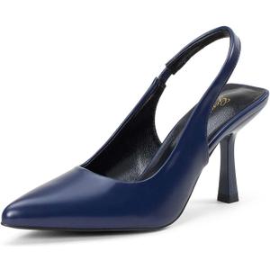 GENSHUO Women's Slingback Kitten Heel Pointed Closed Toe Stiletto Pumps Slip on Elastic Strap Wedding Party Dress Sandals Shoes (6, Solid Navy Blue)