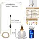 Plug in Glass Pendant Light with Dimmable Switch 4.72" Vintage Hanging Pendant Light Fixtures for Bedside Dining Room Foyer, Brass