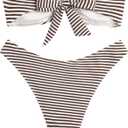 ZAFUL Women's Bandeau Bikini O Ring Strapless Tie Back High Cut Two Piece Swimsuit Bathing Suits (Brown, L)