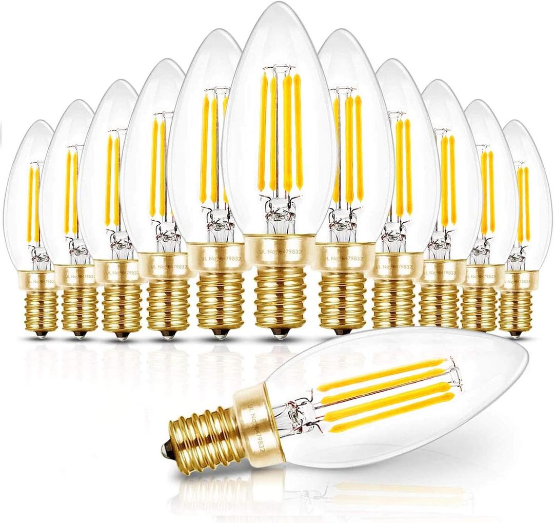 Hizashi E12 Candelabra LED Light Bulb 40 Watt Chandelier Light Bulbs Dimmable 5000K Daylight, B10 LED Candelabra Bulbs, 90+CRI, 4W, 450LM, Candle Light Bulbs, UL Listed, 12 Pack