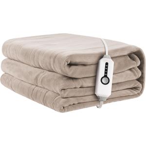 ReyyNio Heated Electric Blanket 62"x84" Twin Size, Soft Coral Fleece Blanket with 4 Heating Levels & 10 Hours Auto-Off, Warm Cozy, Mother's Gifts, Machine Washable for Home & Office, Light Brown