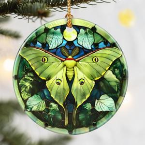2 x Christmas Ornaments, Dodosky 2.8in Ceramic Luna Moth Ornament, Xmas Decor, Christmas Tree Ornaments, Xmas Decorations for Tree, Holiday Ornament, Luna Moth Gifts, Gifts for Women Men