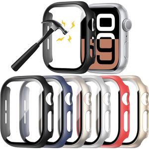 6 Pack Hard PC Case Compatible with Apple Watch Series 10 44mm with Tempered Glass Screen Protector,Rontion Ultra-Thin Scratch Resistant Full Protective Bumper Cover for iWatch 10 46mm Accessories