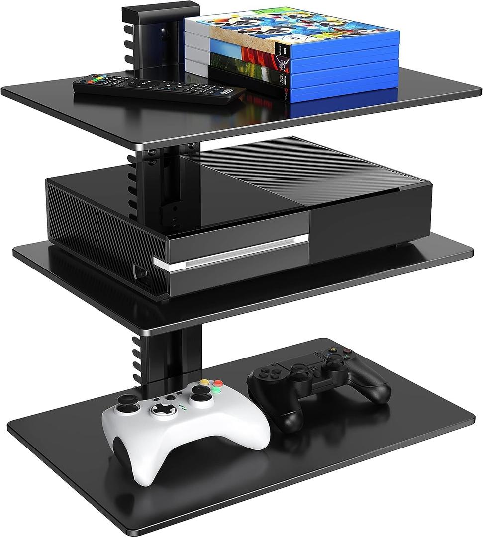 PERLESMITH Floating Wall Mounted Shelf AV Mount Shelf - Holds up to 16.5lbs - DVD DVR Component Shelf with Strengthened Tempered Glass - Perfect for DVD Players, TV Box and Cable Box, PSDSK3