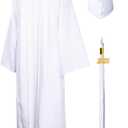 GraduationMall Matte Graduation Gown Cap Tassel Set 2025 for High School and Bachelor (51, White)