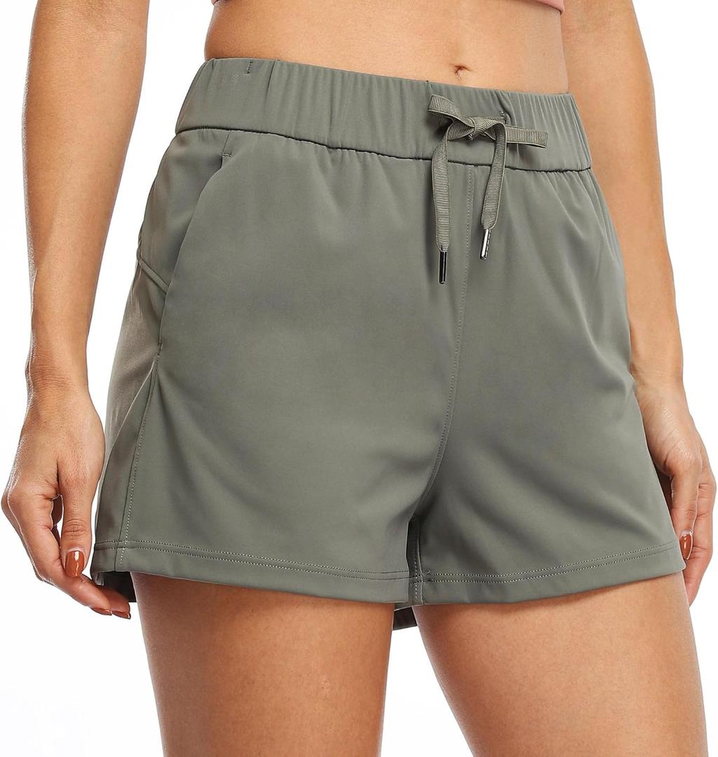 Willit Women's Shorts Hiking Athletic Shorts Yoga Lounge Active Workout Running Shorts Comfy Casual with Pockets 2.5" (Medium, Olive Green)