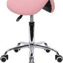 KKTONER Rolling Saddle Stool PU Leather Swivel Adjustable Rolling Stool with Wheels Salon Chair (Pink)