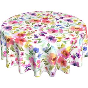 Spring Summer Floral Round Tablecloth 60 Inch Flower Table Clothes Multicolor Rustic Reusable Circle Table Cover for Picnic Party Dining Room Home Indoor Outdoor Decor