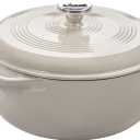 Lodge Essential Enamel Cast Iron Dutch Oven 6 Quarts - Perfect for Bread Baking, Braising, Marinating & Slow Cooking - Features Moisture-Sealing Lid & Dual Handles - Kitchen Essentials - Oyster White