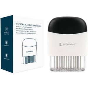 KITCHENDAO Detachable Meat Tenderizer Needle Tool with Safety Lock, Detachable for Easy Cleaning, Dishwasher Safe, 48 Upgraded Stainless Steel Needles, for Tendering Steak Pork Belly Skin Chicken (Black/White)