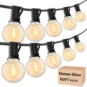 RTTY Outdoor String Lights 60 FT, Patio Lights with 32pcs Plastic G40 LED Bulbs,Shatterproof Waterproof Connectable Hanging for Porch Cafe Bistro Backyard Gazebo Balcony Deck Party