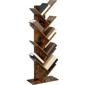 VASAGLE Tree Bookshelf, 9-Tier Bookcase, Large Bookshelf, Space-Saving Corner Shelf, Book Tree, Holds Books, CDs, Games, for Bedroom, Living Room, Home Office, Rustic Brown ULBC11BX