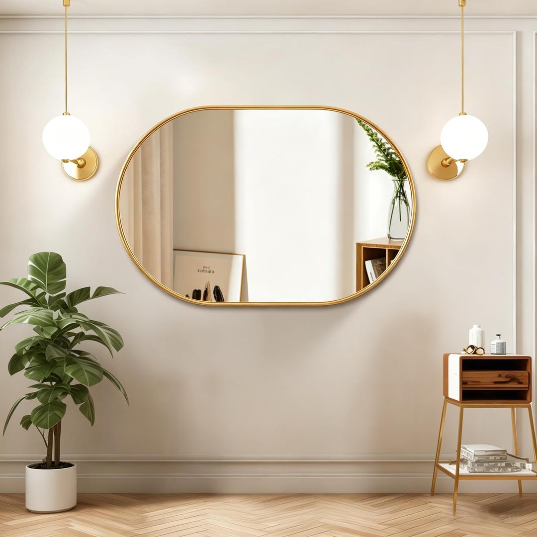 ZIHUASHENG Oval Bathroom Wall Mirror, Aluminum Frame, 20x30 Silver