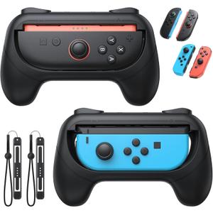 [Switch 1/2 Compatible] FASTSNAIL Grips for Nintendo Switch 2(2025)/1&OLED for Joy-Con 2, Wear-Resistant & Anti-Slip Controller Grips Handle Kit, Switch 2 Joypad Holder Accessories (Black,Black)