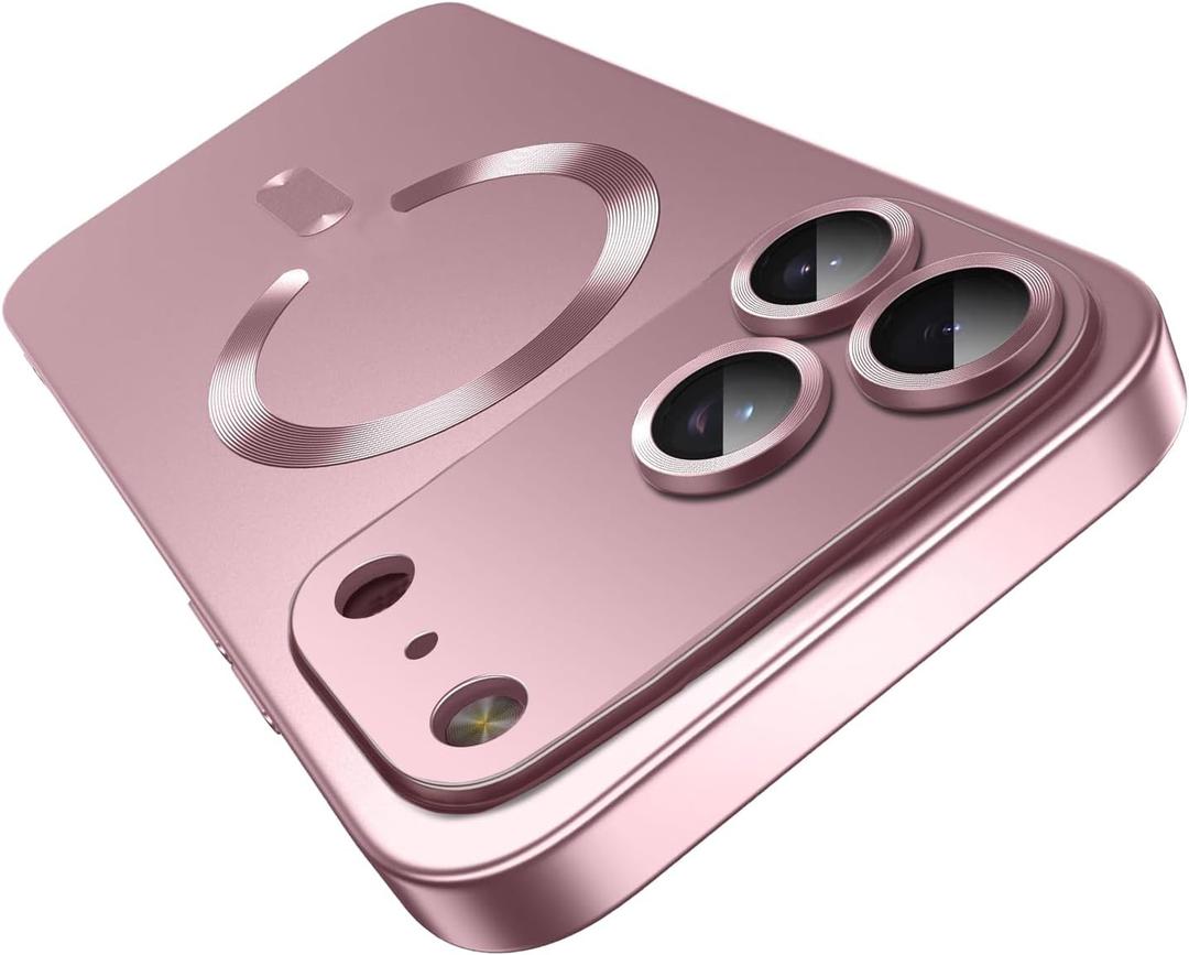 Misscase Magnetic for iPhone 17 Pro Max Case,Comes with Camera Lens Protector,Compatible with Magsafe,Soft TPU Full Protection Slim Smooth Bumper Shockproof Phone Cover Rose Gold