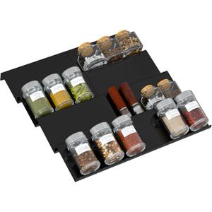 Adjustable Acrylic Spice Drawer Organizer Rack, Spice Drawer Organizer Shelf Expandable From 8 Inch to 16 Inch, Acrylic Drawer Organizer for Seasoning Jars