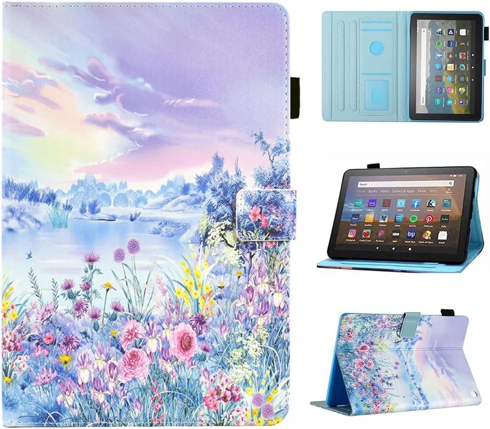 MonsDirect Case for Amazon Kindle Fire HD 10 & Fire HD 10 Plus Tablet 13th/11th Generation 2023 2021 Release, Smart Auto Wake Sleep Folio Case Stand Protective Cover with Card Slots, Purple Scenery