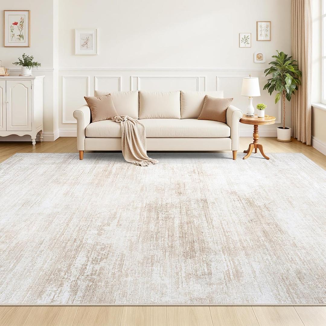 Tosuoka Area Rugs 9x12 Living Room, Washable Abstract Large Rug Beige