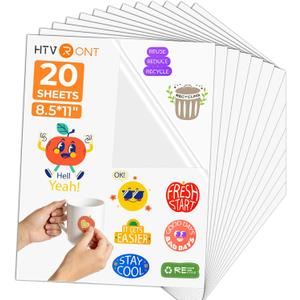 HTVRONT Sublimation Sticker Paper - 20 Pcs Glossy Transparent Waterproof Sublimation Stickers