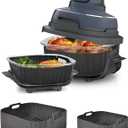 Upgraded Air Fryer Silicone Liners for Ninja Crispi FN101GY/FN101SG/FN101ST,Non-Stick Reusable Ninja Glass Air Fryer Accessories,Big Liner for 4 QT Container & Small Liner for 6 Cup Container, Gray