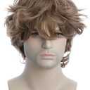 karlery Male Mens Short Curly Fluffy Brown Wig with Bang Halloween Cosplay Wig