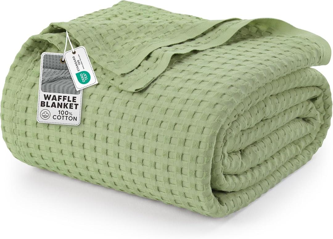 Utopia Bedding Sage Green 100% Cotton Waffle Blanket 300 GSM [Queen - 90x90 Inch] Soft Lightweight Breathable Bed Blanket for All Season