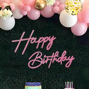 Happy Birthday Sign for Backdrop - Glitter Pink Felt 'Happy Birthday' Letter Sign for Balloon Arch Backdrop Decorations