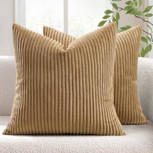 MIULEE Pack of 2 Polyester Throw Pillow Covers Soild Decorative Pillow Cases Soft Square Cushion for Couch Sofa Bedroom Car 20 x 20 Inch 50 x 50 cm, Khaki
