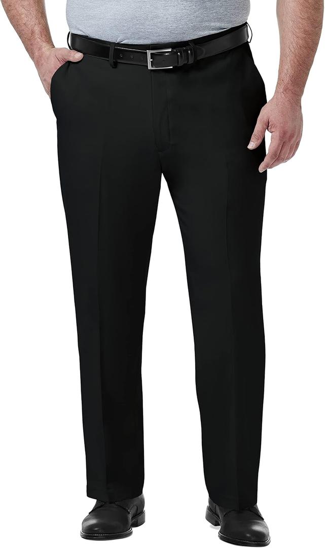 Haggar Men's Premium Comfort Classic Fit Flat Front Dress Pant - Regular and Big & Tall (48W x 32L, Black)